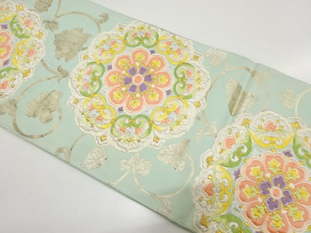 JAPANESE KIMONO / ANTIQUE FUKURO OBI (MATERIAL) / FLORAL PATTERNS WOVE